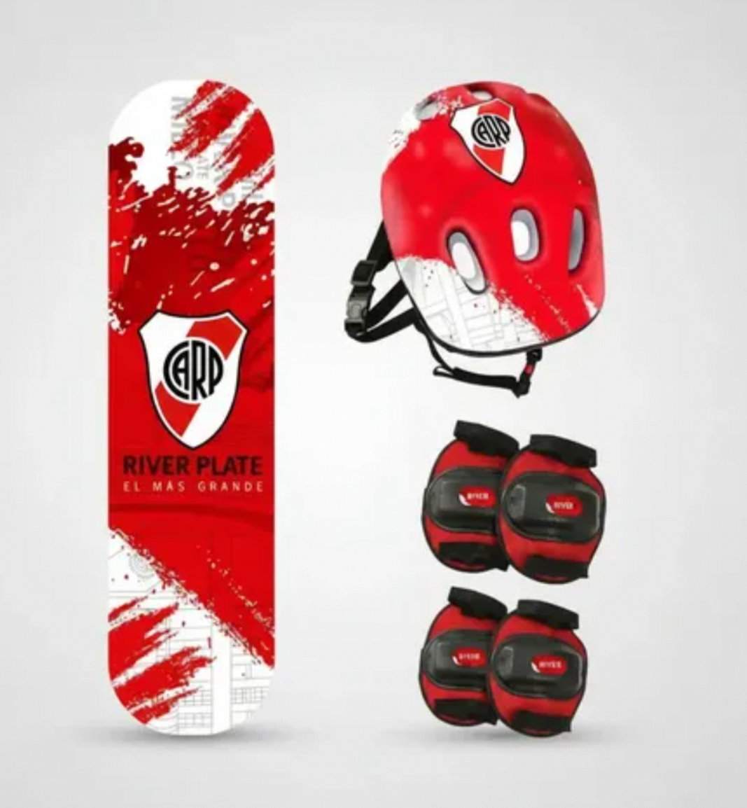 SET DE SKATE RIVER PLATE CON PACK DE SEGURIDAD